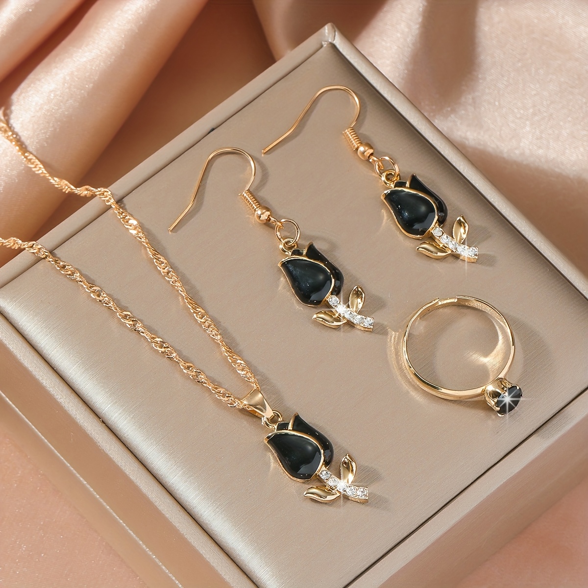 4pcs Jewelry Set Women's Necklace Earrings Ring Bridal Wedding Accessories